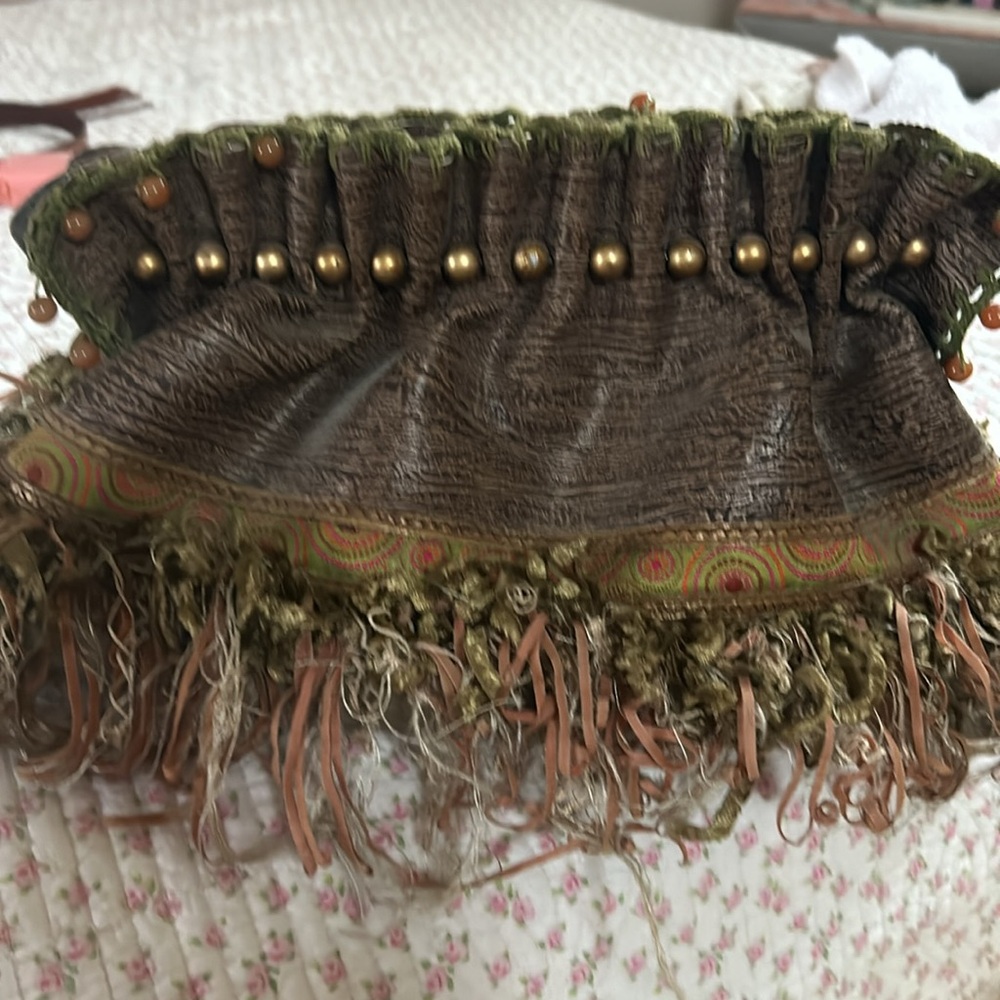 Vintage Mary Francis frame bag, textured leather gold hardware boho - Picture 6 of 8